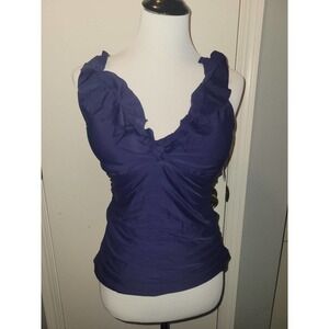 NWT Navy Blue Ruffled tankini Bikini top medium